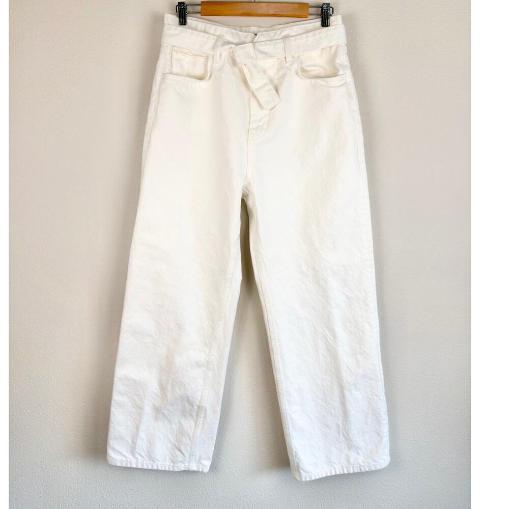 Reformation Wilder Belted High Rise Wide Leg Cropped Jeans Vintage White 31